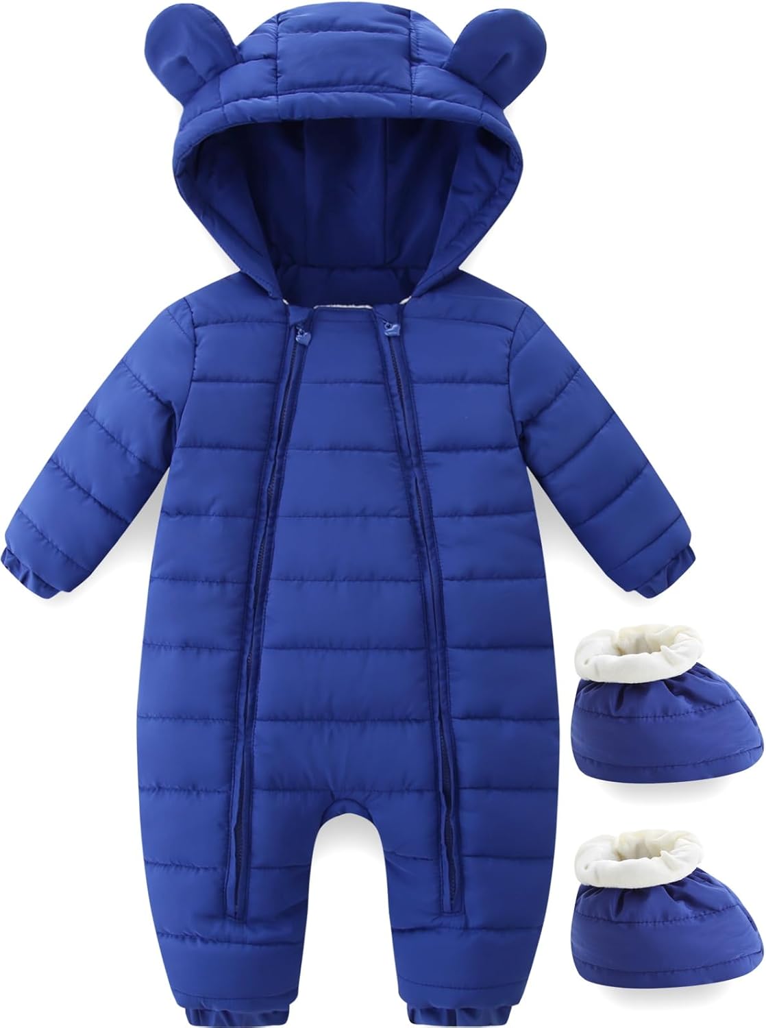 Baby Winter Snowsuit Cute Bear Ears Hooded Romper Toddler Double Zipper Warm Jumpsuit Windproof 0~24M