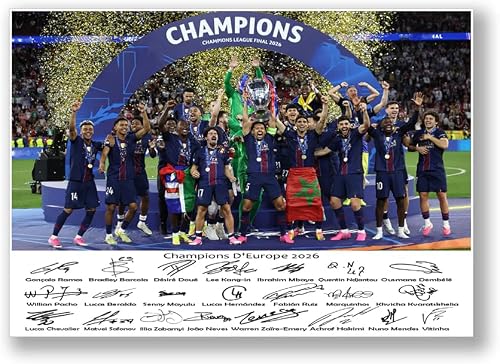 LJW Prints Champions of Europe 2026 PSG Poster A4 Photo imprimée signée Cadeau pour les fans de football