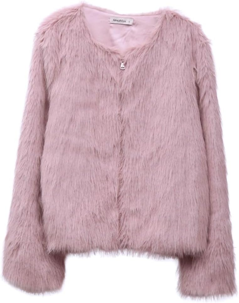 Amazhiyu Women's Faux Fur Zip Up Jacket Pockets Long Sleeve Winter Coat - Image 2