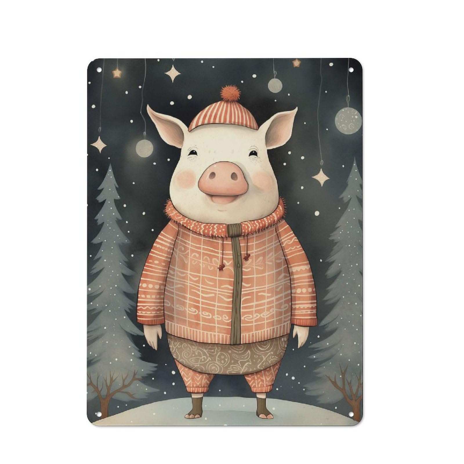 Junmoney Vintage Pig Xmas Retro Metal Plaque 40X30cm Featuring For Garage Wall, A Winter Wall Decor Update For Workshop Decor Fans