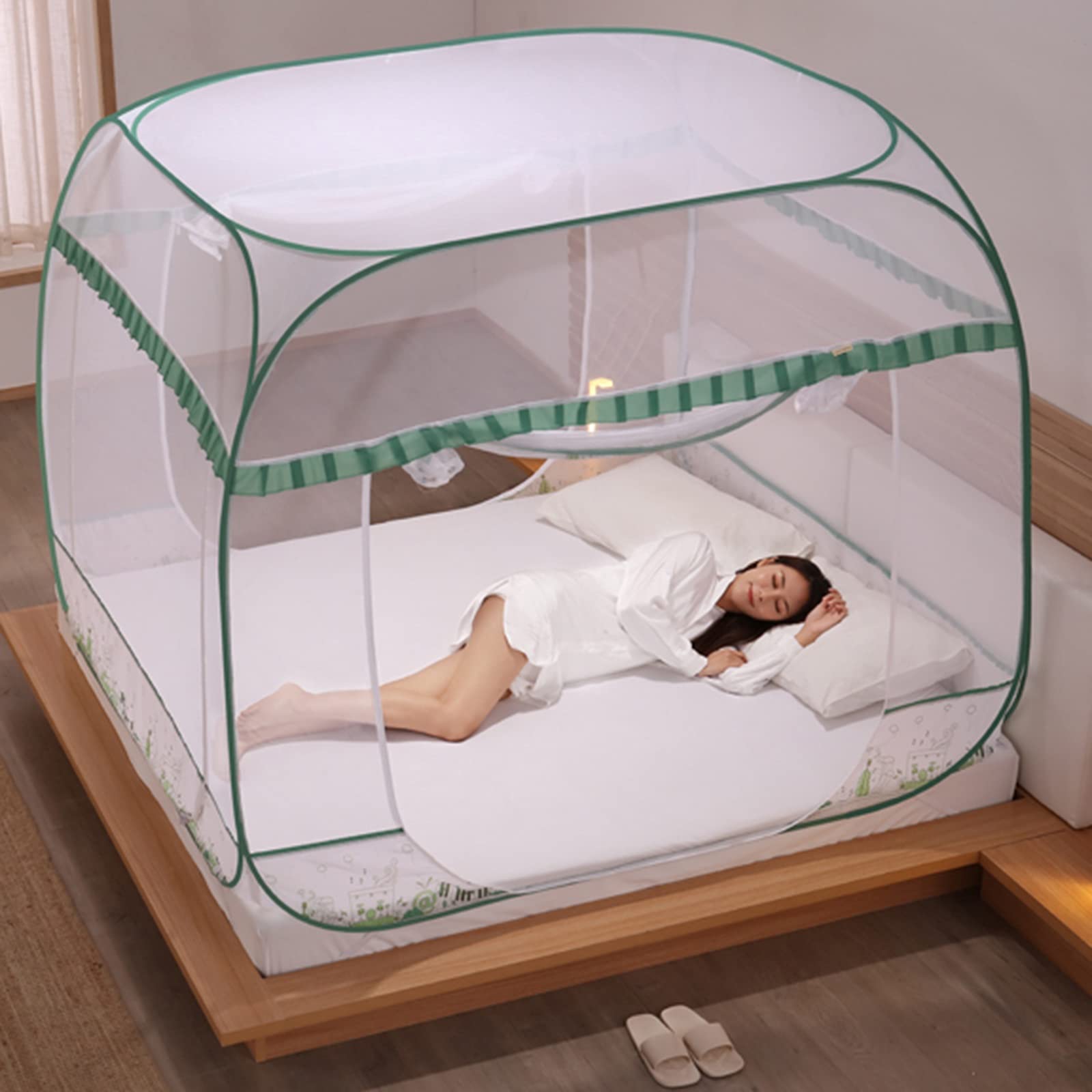 Wysuwana moskitiera Składana moskitiera, instalacja Wyskakująca moskitiera do sypialni/podwórka/kempingu, przenośny namiot z moskitierą (kolor: zielony, rozmiar: 1,5 x 2 x 1,55 m)
