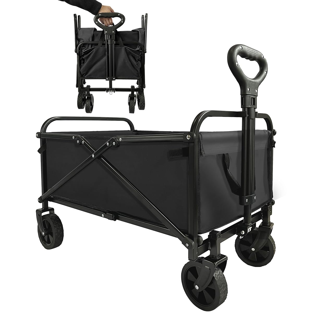 Photo 1 of Collapsible Wagon Cart Heavy Duty Foldable, Large Capacity Foldable Grocery Beach Wagon for Camping Sports Shopping, Black