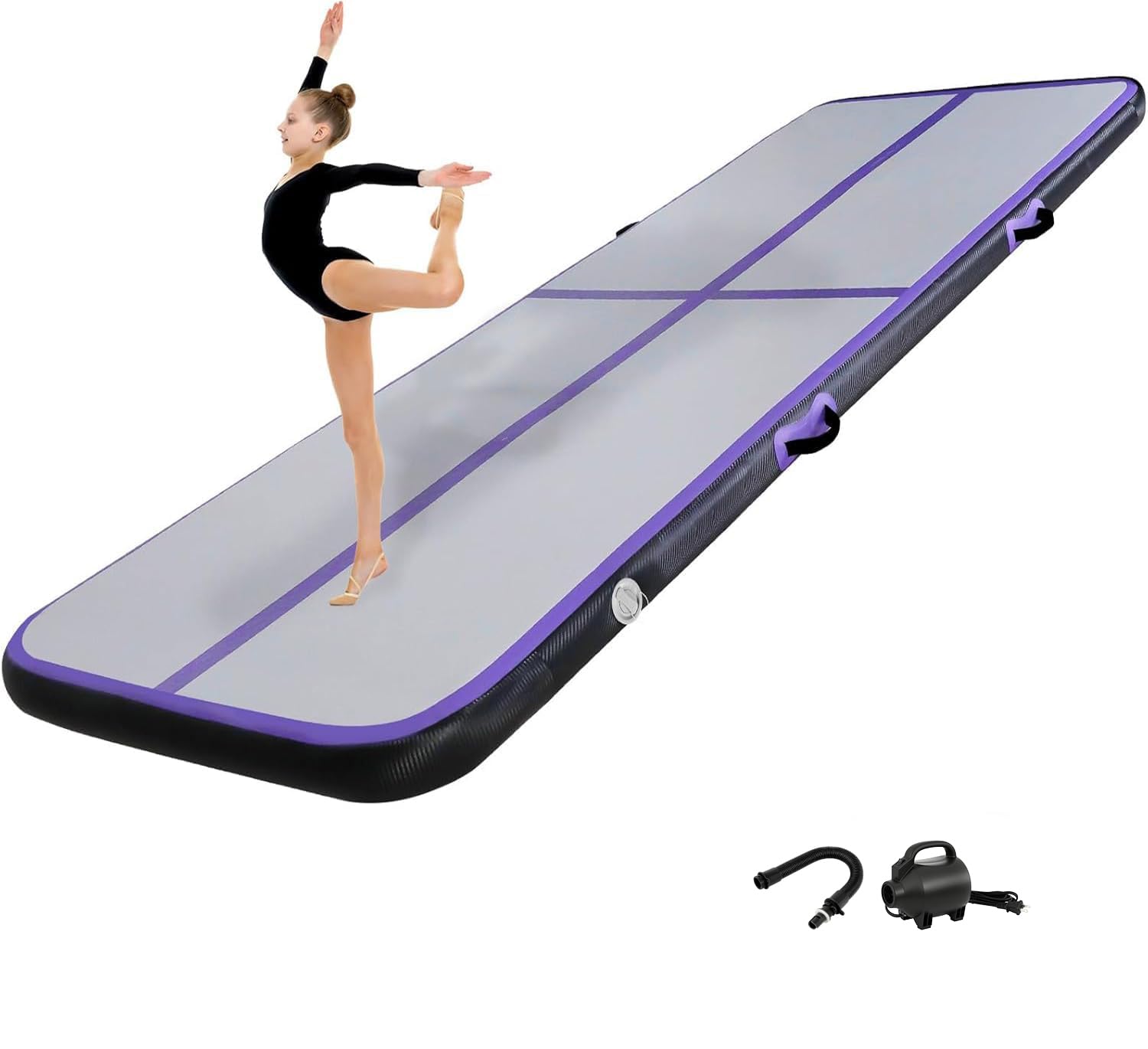 KIKILIVE 10/20CM Hoch Gymnastikmatte Tumbling Matte, 2/3/4/5/6M Aufblasbar Gymnastik Track Matte Air Turnmatte mit Luftpumpe Aufblasbare Sportmatte für Fitness/Outdoor/Yoga/Training usw