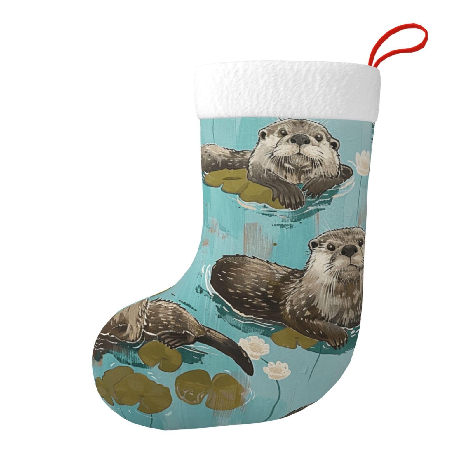 Otters Print Christmas Stocking, 28x45cm Holiday Hanging Stockings for Fireplace, Tree Decorations, Gift Giving, and Party Festive Decor