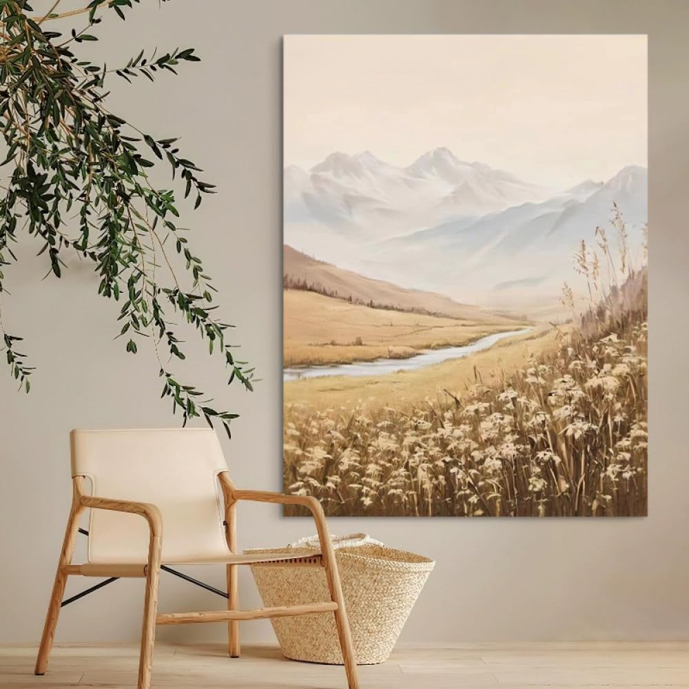 Tableau paysage montagnes et rivières pour décoration de cage d'escalier