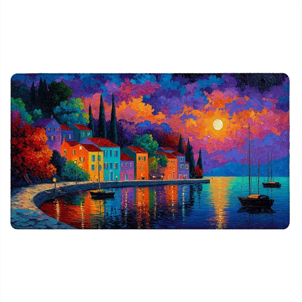 Podkładka pod mysz XXL, widok nocny, 1600 x 800 mm, ponadwymiarowa, antypoślizgowa mata gumowa, podkładki pod mysz dla graczy, szyte krawędzie, poprawia precyzję prędkości, nadaje się do prania, duża
