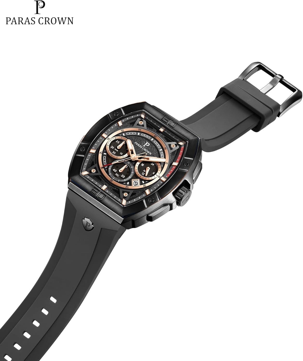 Paras Crown Watches for Men Tonneau 5ATM Waterproof Quartz Luxury Chronograph Analog Men's Wrist Watches Stainless Steel Case Mens Watches - Image 8