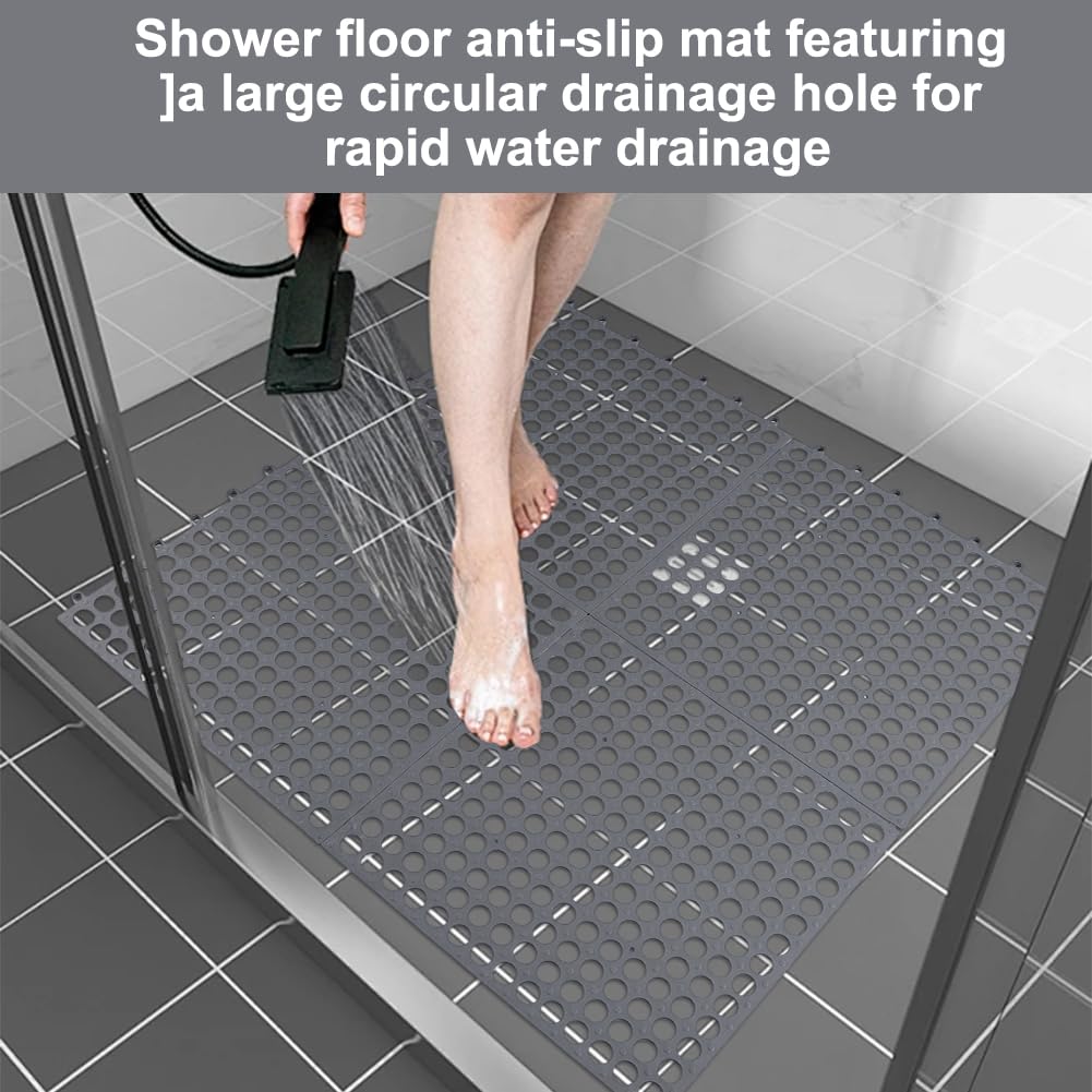 INTERWARM 24 Tapis de Douche Antidérapant Tapis de Douche Antidérapant en PVC Souple de 31x31cm D'Épaisseur Dalles de Sol Emboîtables avec Système D'Évacuation pour Piscine Terrasse Balcon Chenil