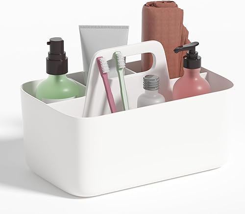 DAYHOPE Organizador de ducha de plástico, cesta de baño con asa, organizador de ducha pequeño portátil para baño, ducha, maquillaje, limpieza,