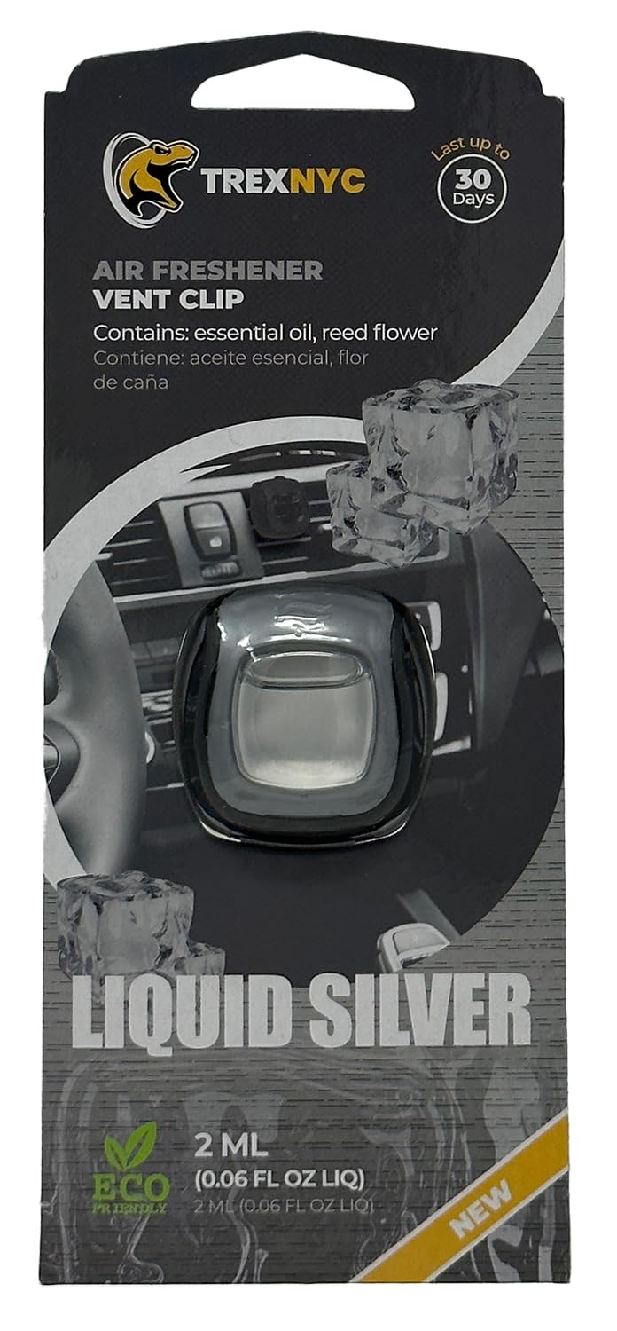 Car Air Fresheners Vent Clips, Essential Car Odor Eliminator, Perfect Scented Car Accessories, For Long Lasting Fragrance up to 30 days, 0.07 FL.OZ (Liquid Silver, 1 Pack)