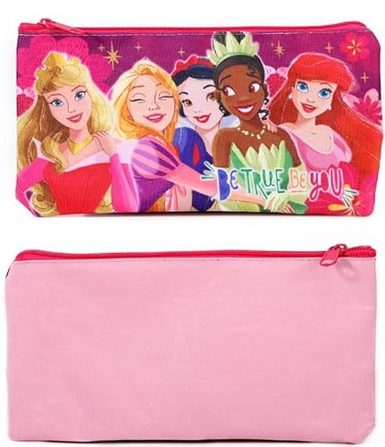 TDL Princess Synthetic Pink Pencil Case for School with Disney Princesses
