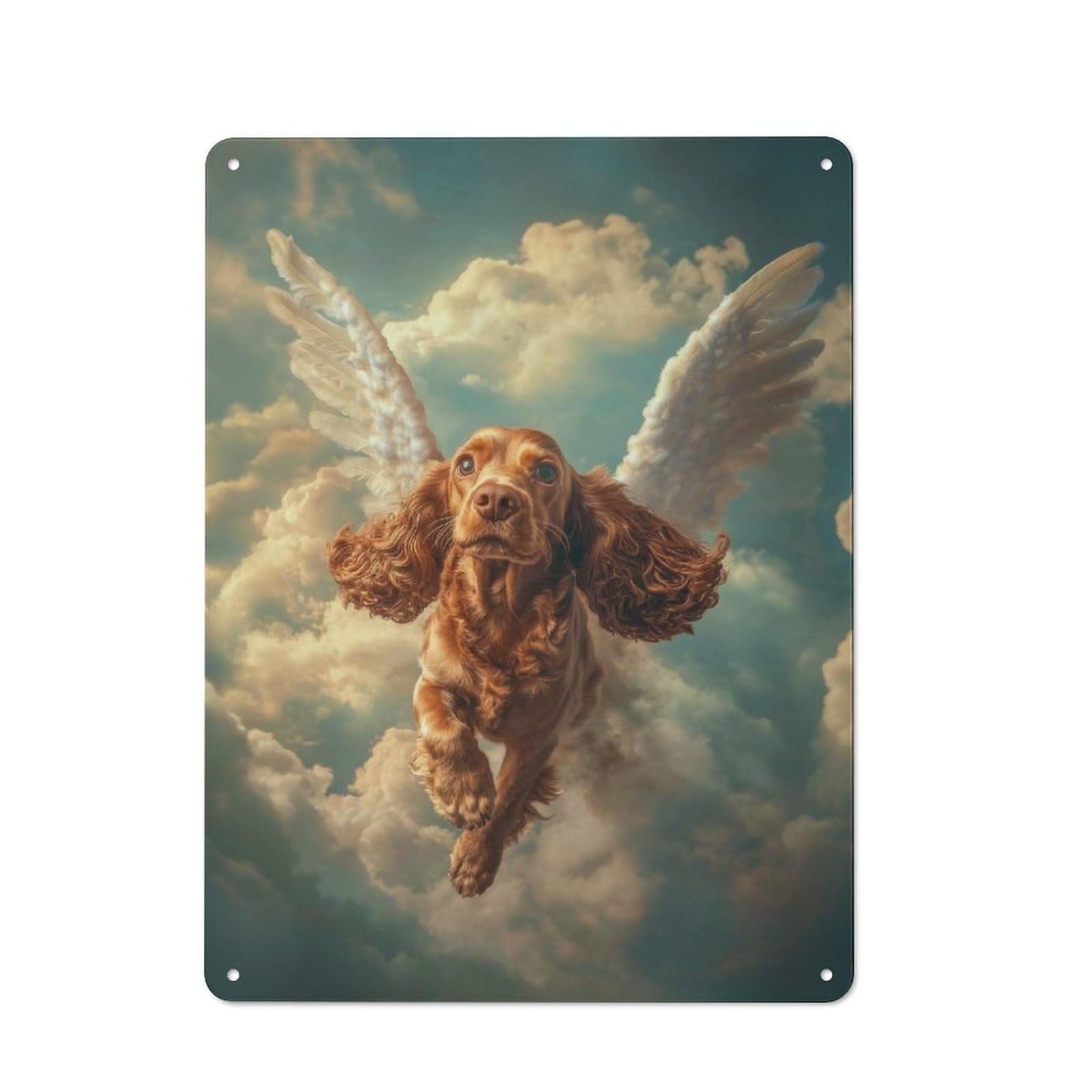 Junmoney Cocker Spaniel With Angel Wings Heavenly Dog Tin Wall Plaque 40X30cm With Tribute For Guest Room Or Hallway, For Metal Sign Collectors, For Garage And Workshop Walls
