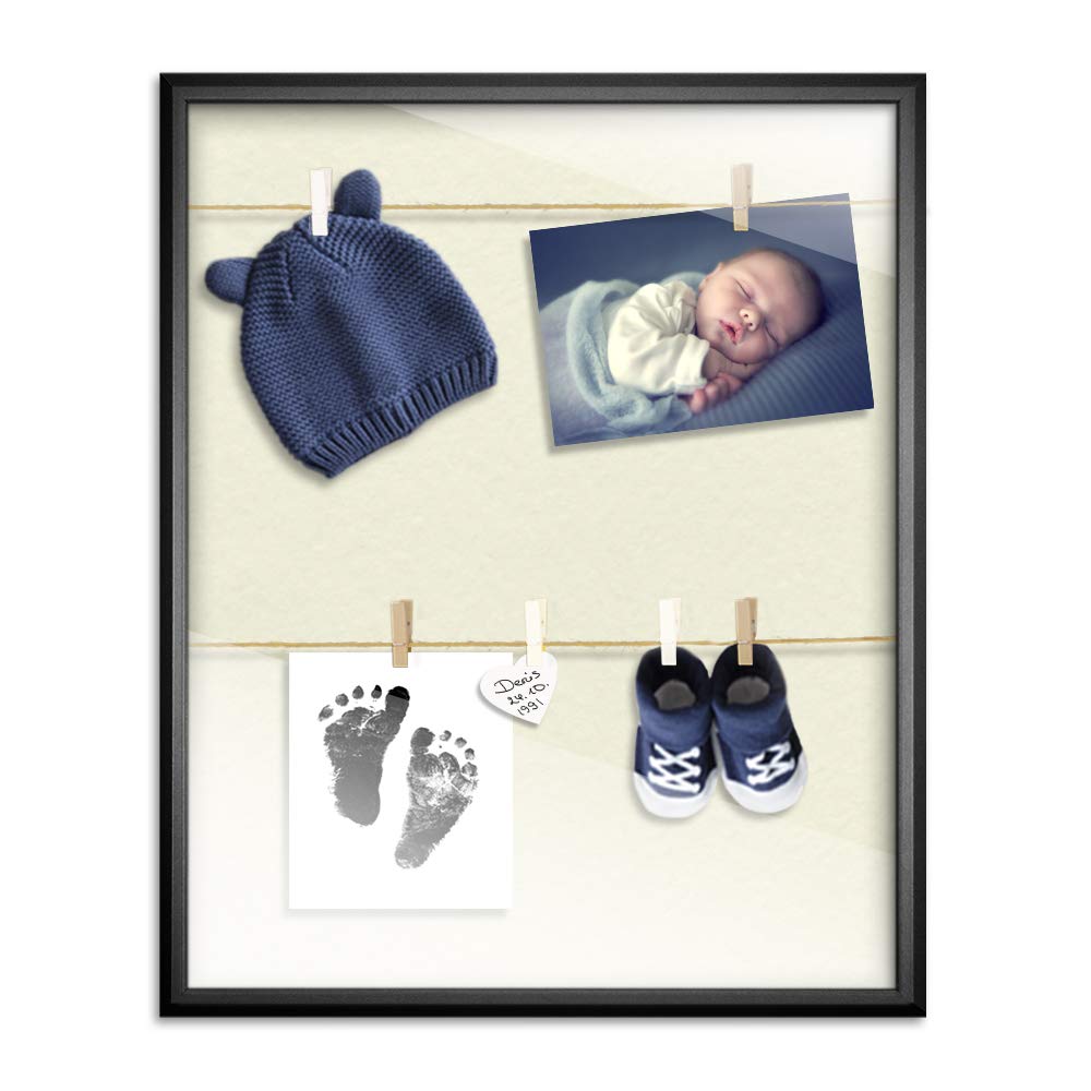 Bildershop-24 Marcos para Fotos, Fotos, Fotos, Calzado de bebé, Incluye 20 Pinzas y cordón 13 x 18 cm Varianto35 Negro con paspartú Azul, MDM, Beige, 25 x 25 cm