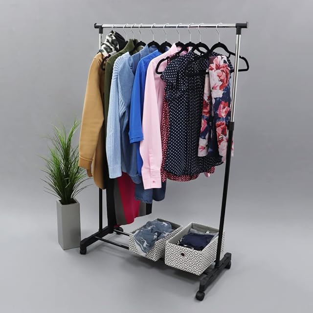 JVL Adjustable Garment Rack Clothing Rail with Wheels, 43 x 88 x 107-170 cm