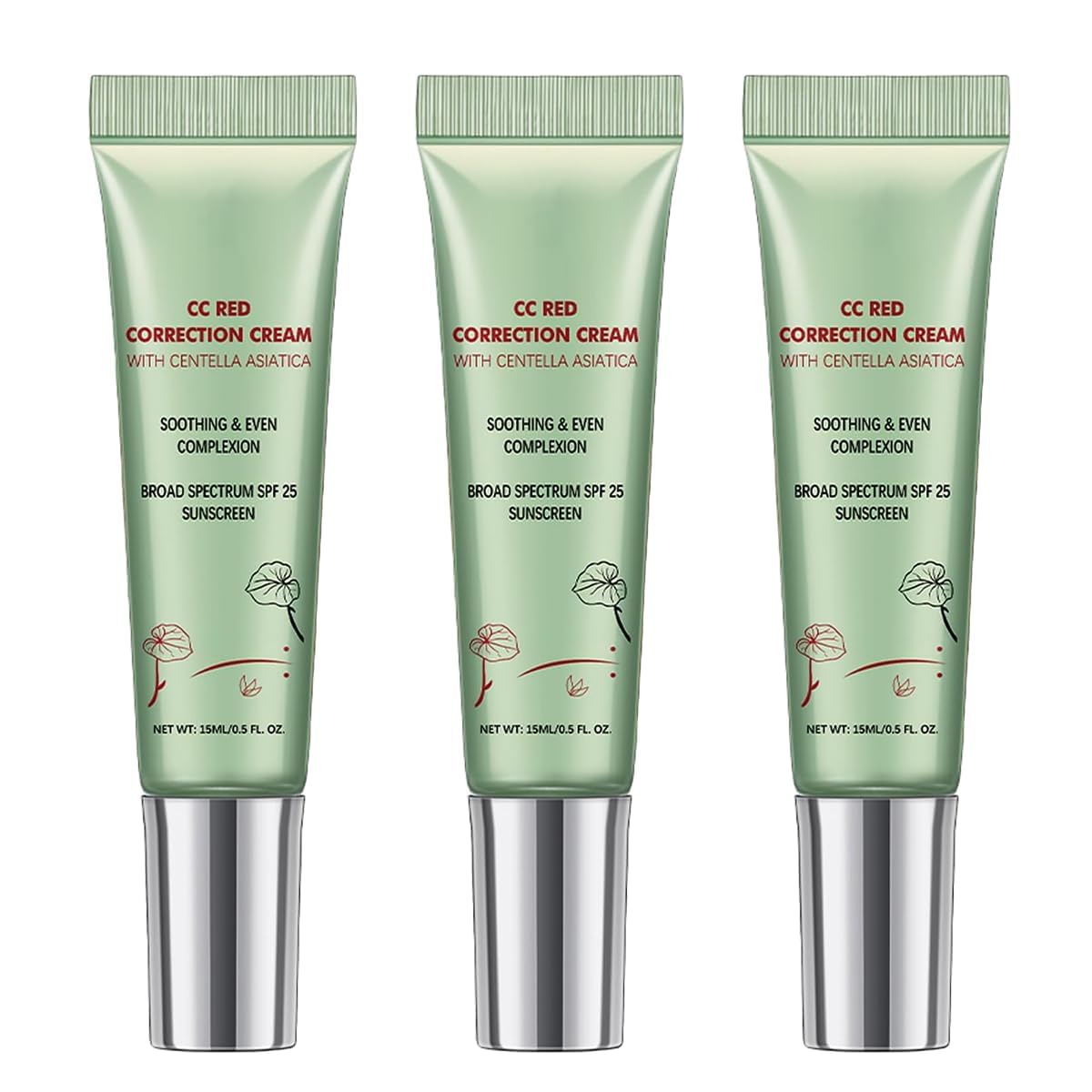 CC Correcteur Rouge à la Centella Asiatica, Anti-cernes Pores Invisibles, Crème CC Légère avec SPF 25, Anti-imperfections, Rougeurs et Marques d'Acné