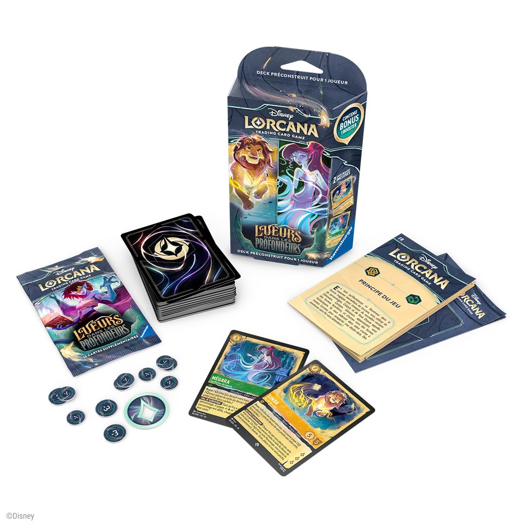 Ravensburger - Disney Lorcana TCG - Prebuilt Deck 1 Player - Glow in the Deep - Simba & Megara - Disney Lorcana Deck Box - Ages 8+ - French Version