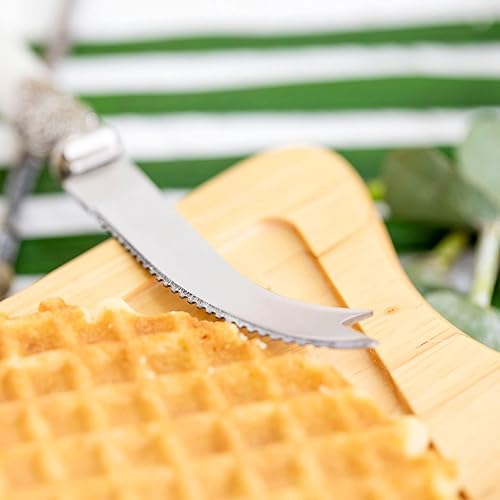 Miniatura 4 de Juego de cuchillos de queso de 4 piezas con caja de regalo, cuchillo de acero inoxidable con mango de perla, adecuado para fiestas y festivales,