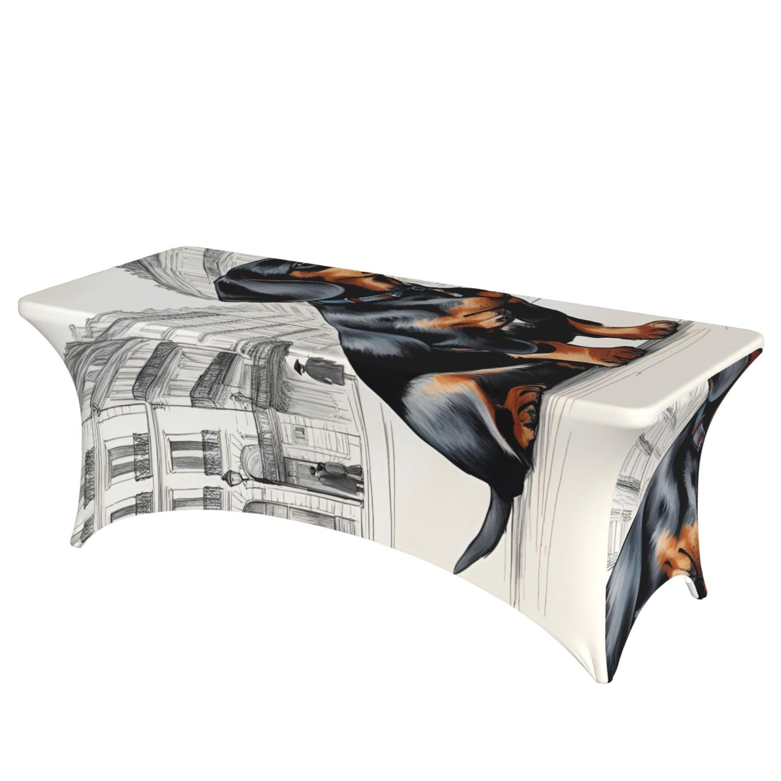 AYYQWE Parisian Dachshund Print Elastic Rectangular Tablecloth For Banquet Outdoor Picnics Office Table Cover