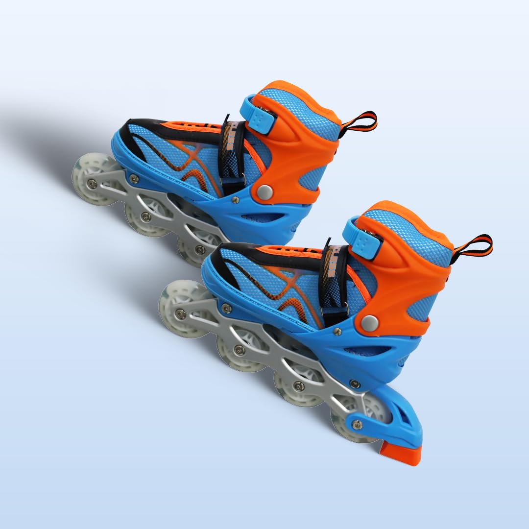 ENDLESS EL1027 Inline Adjustable Skate | Color: Blue-Orange | Size: Large (US6-US11) | for Unisex 12 Years & Above | Aluminium Chassis & 70mm PU Wheels | All Wheels Flash- ABEC 7 Bearings