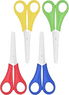 4PCS Kids Scissors with CM Scale for School Home DIY Arts & Crafts Projects Scrapbooking Paper Cutting, Children Safety Scissors with Blunt Tip Craft Scissors Handmade Scissors Plastic Handle 4 Colors