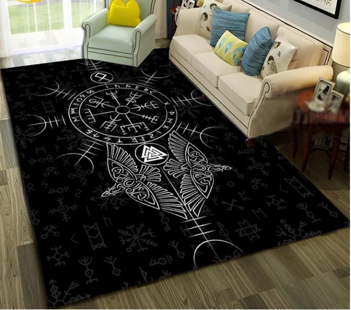 Alfombra negra estilo vikingo geométrico