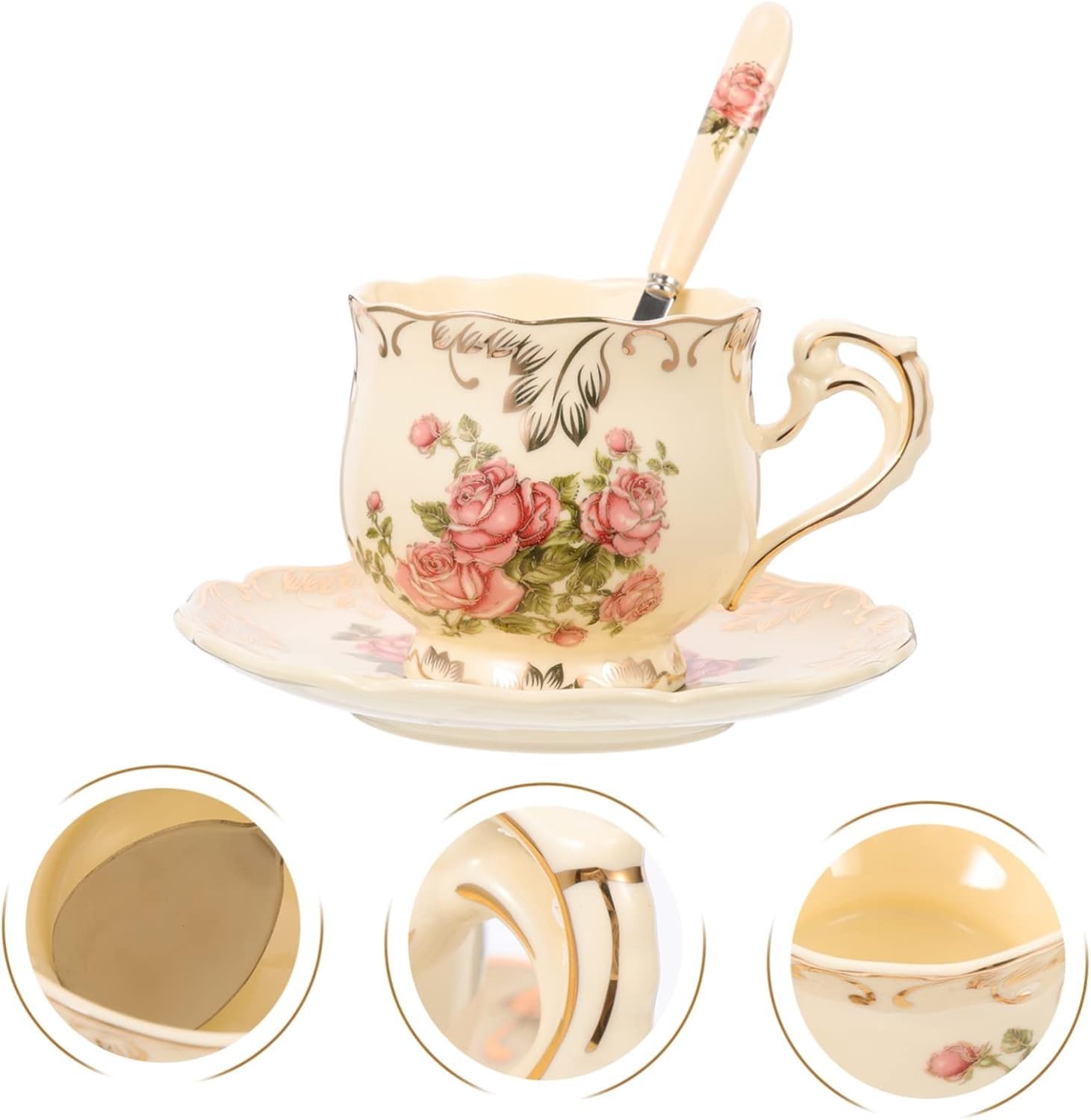 Kubek ceramiczny 2 zestawy Filiżanka do herbaty kwiatowej Ceramiczny kubek do mleka Szklane filiżanki do espresso Wystrój w stylu vintage Kubki do kawy z porcelany kostnej Filiżanka w kształcie serca