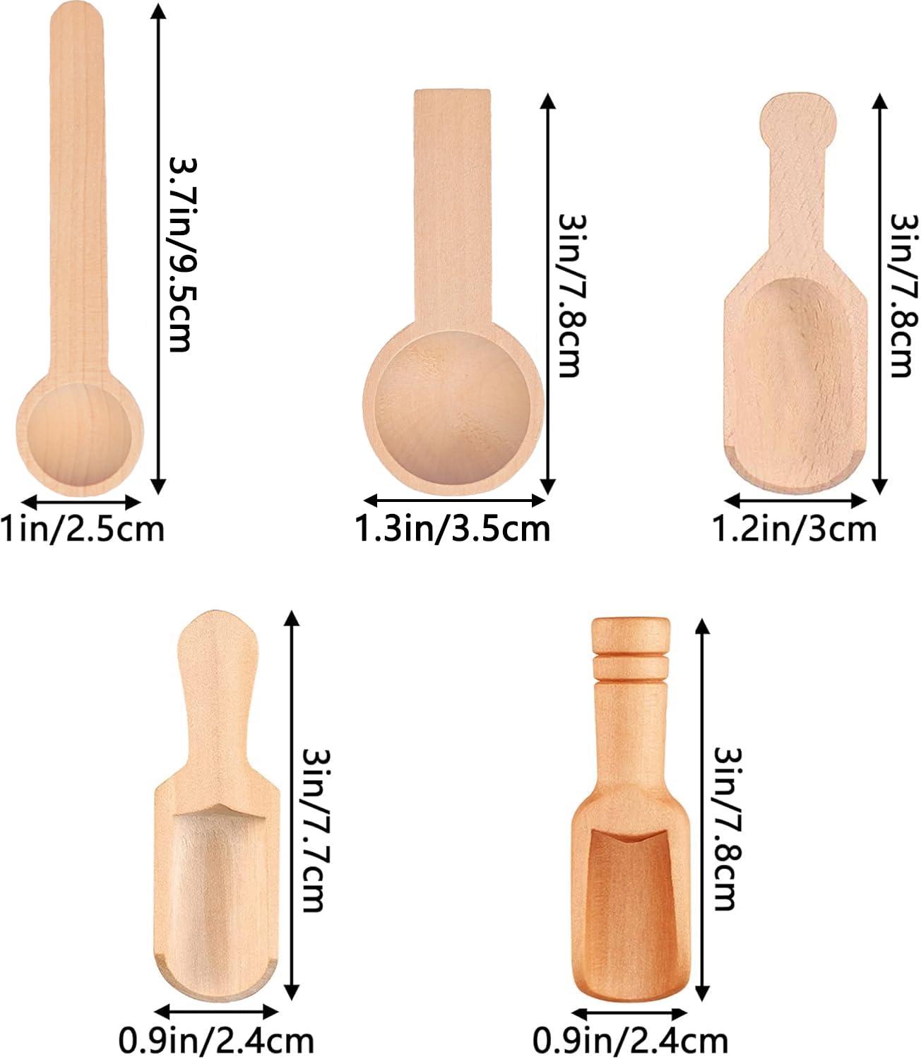 Pezzi Mini Cucchiaio Legno per Caffè, Spezie, Tè - Cucchiaio da Caffè in Legno, Paletta Sale, Scoops Alta Qualità
