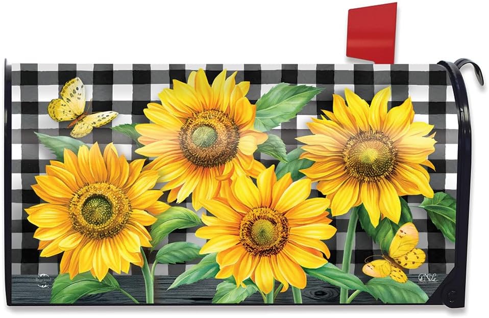 Briarwood Lane Checkered Sunflowers Summer Mailbox Cover