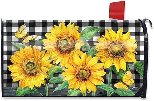 Briarwood Lane Funda para buzón – De gran tamaño – Girasoles a cuadros de verano, grande de gran tamaño para buzón de verano