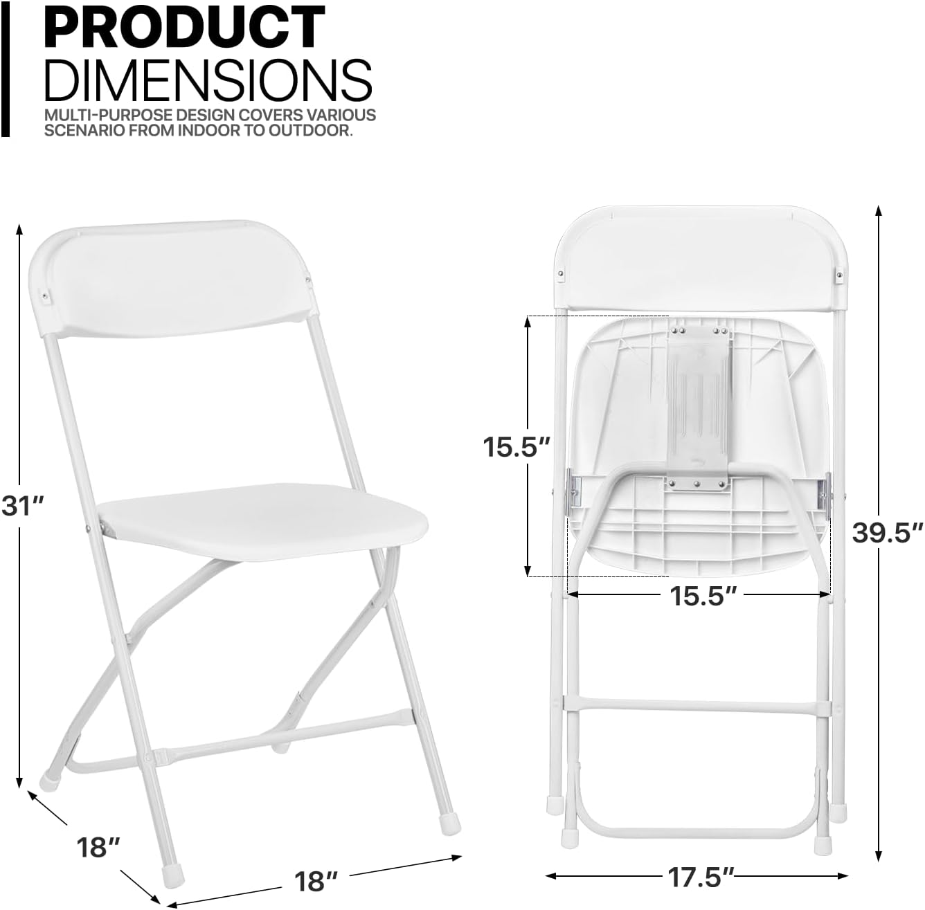 MoNiBloom Folding Chairs Set of 10, Indoor Outdoor Lightweight Stackable Plastic Chair w/Metal Frame for Events Wedding Party Picnic Banquet, White