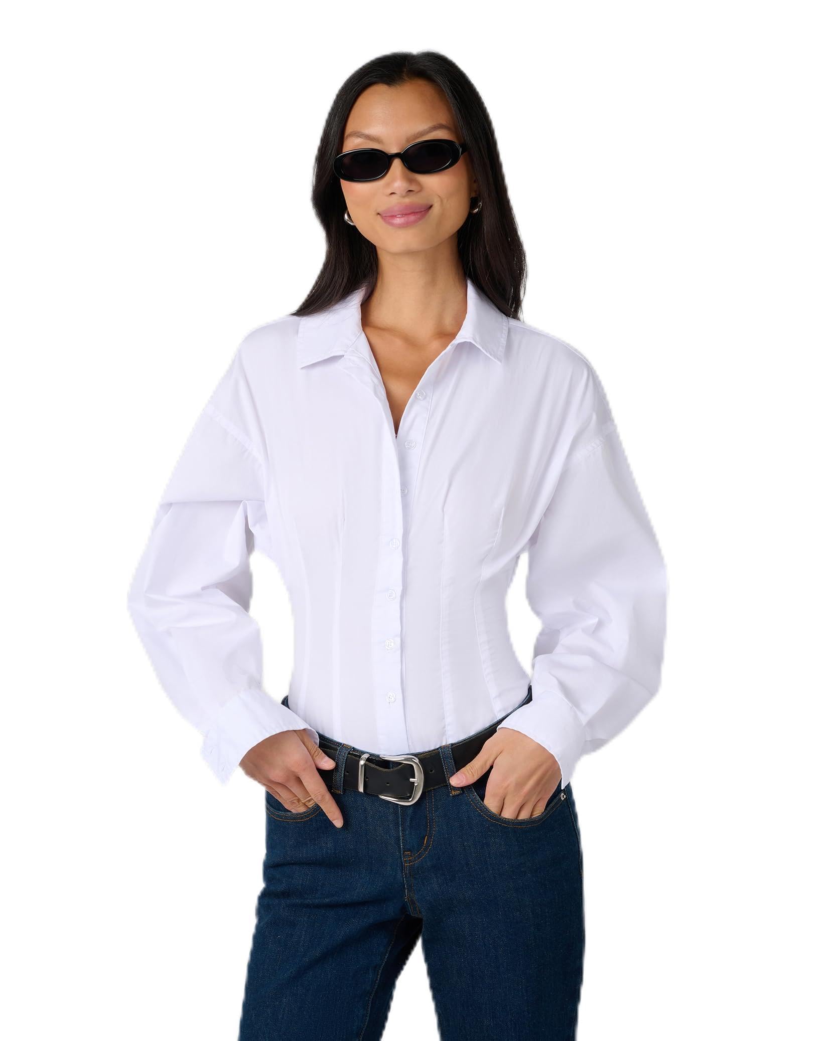 weworewhat Women's Balloon Sleeve Button Up Bodysuit-picture-15