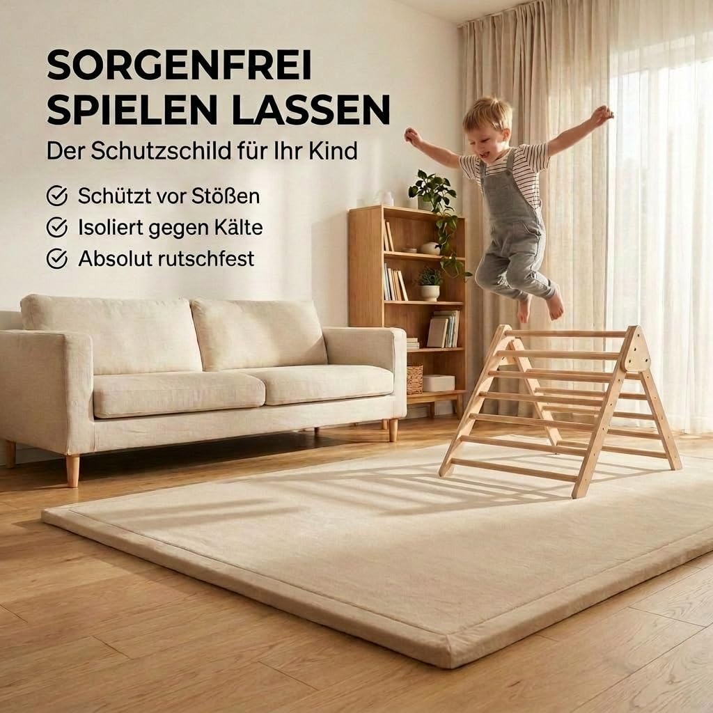BabybeFun Krabbelmatte Baby - kuschelig weich - 3cm Dicke Spielmatte - schützt vor Stößen - Teppich Kinderzimmer 150x150cm - rutschfeste Schaumstoffmatte - Spielteppich Kinder - Krabbeldecke warm