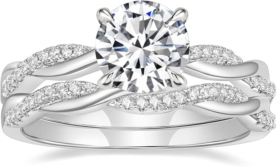 Mameloly 1.5ct Engagement Rings for Women Round Bridal Ring Sets Cubic Zirconia Wedding Band Twisting Infinity Pave Set Size 3-12
