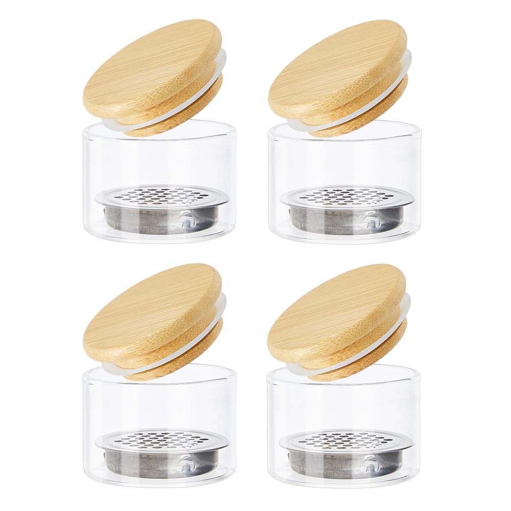 DICOSMETIC 4Pcs Nail Brushes Washing Cup Nail Glitter Removal Cup Nail-Brush Cleaner Dappen Dish with Bamboo Lid and Stainless Steel Mesh Easy Cleaning Portable Mesh Layered