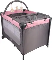 Berço Portátil Infantil Joly com Mosquiteiro, Barra de Brinquedos Trocador e Bolsa - Seguro, Confortável e Compacto INMETRO (Rosa)