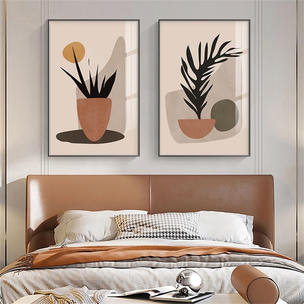 WUHBCZ Pictures,Bohemian Paintings Print Abstract Plant Leaves Posters Nordic Wall Art Canvas Pictures for Living Room Office Pictures Room Decoration-40 * 60cm*2PCS (No Frame)