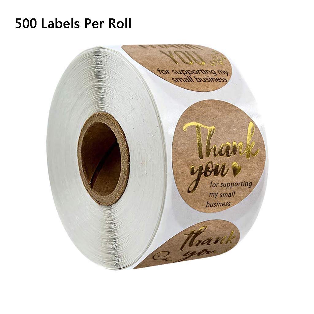 Cherjoury 500 Pieces/roll Thank You for Supporting My Small Business Kraft Stickers Gold Foil,Seal Stickers