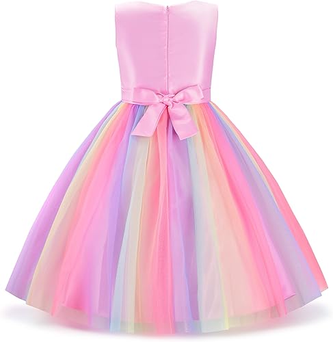 Vista 2 de Uhnice Vestido de malla sin mangas con lentejuelas para niña pequeña para fiesta de boda