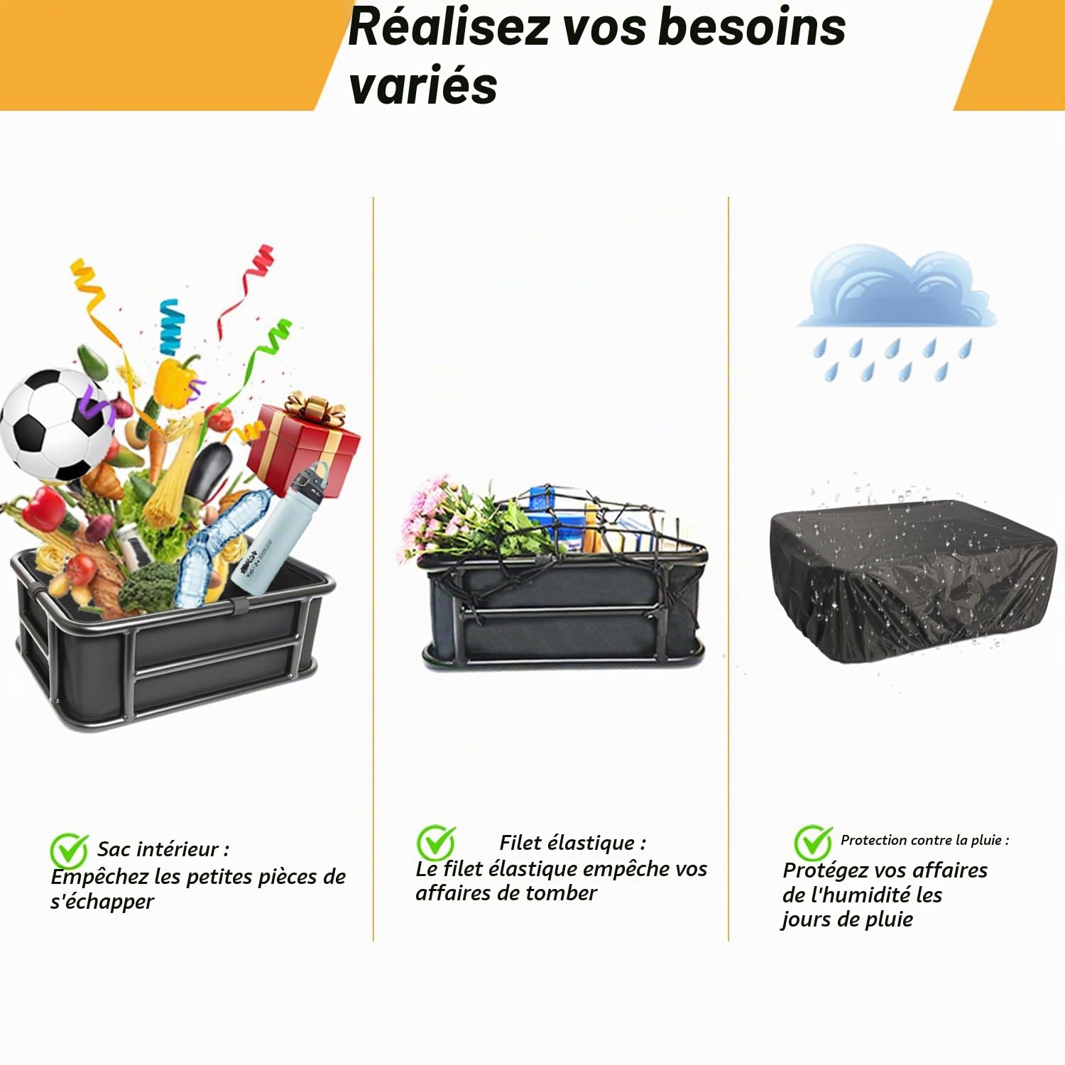 Panier de vélo arrière, grand panier de vélo Pro en métal à l'arrière, panier de vélo robuste porte-bagages arrière pour la plupart des vélos et vélos électriques pour les randonnées à vélo