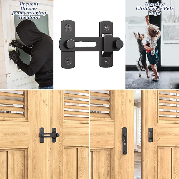 NIOFY 1pcs Barn Door Latches, Black Stainless Steel barn gate flip Door Latch Bi-fold Door Lock,Sliding Door Antique Lock Gate Latches Wine Cabinet Closet Door Latches. 2