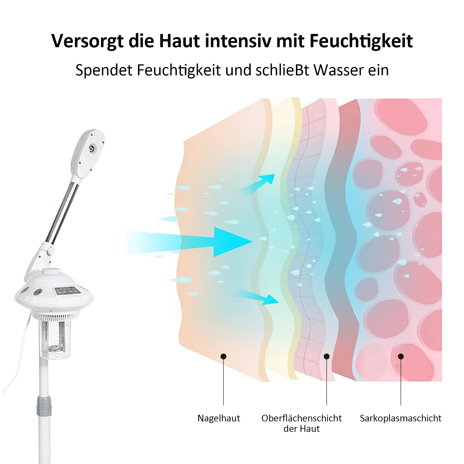Vaporizador Facial Profesional, Vaporizador Facial Ozono Aromaterapia con Brazo Mecedora Ajustable, Rociador Vaporcon Rueda para Salón Sauna Estética Peluquería Spa 750W