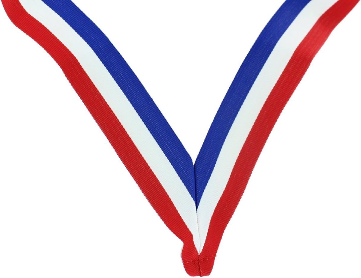 SHOP AWARDS AND GIFTS Medal Neck Ribbons Lanyard, Red, White and Blue with Jump Ring for Medallion Awards Display, 32 Inch Length Pack of 40