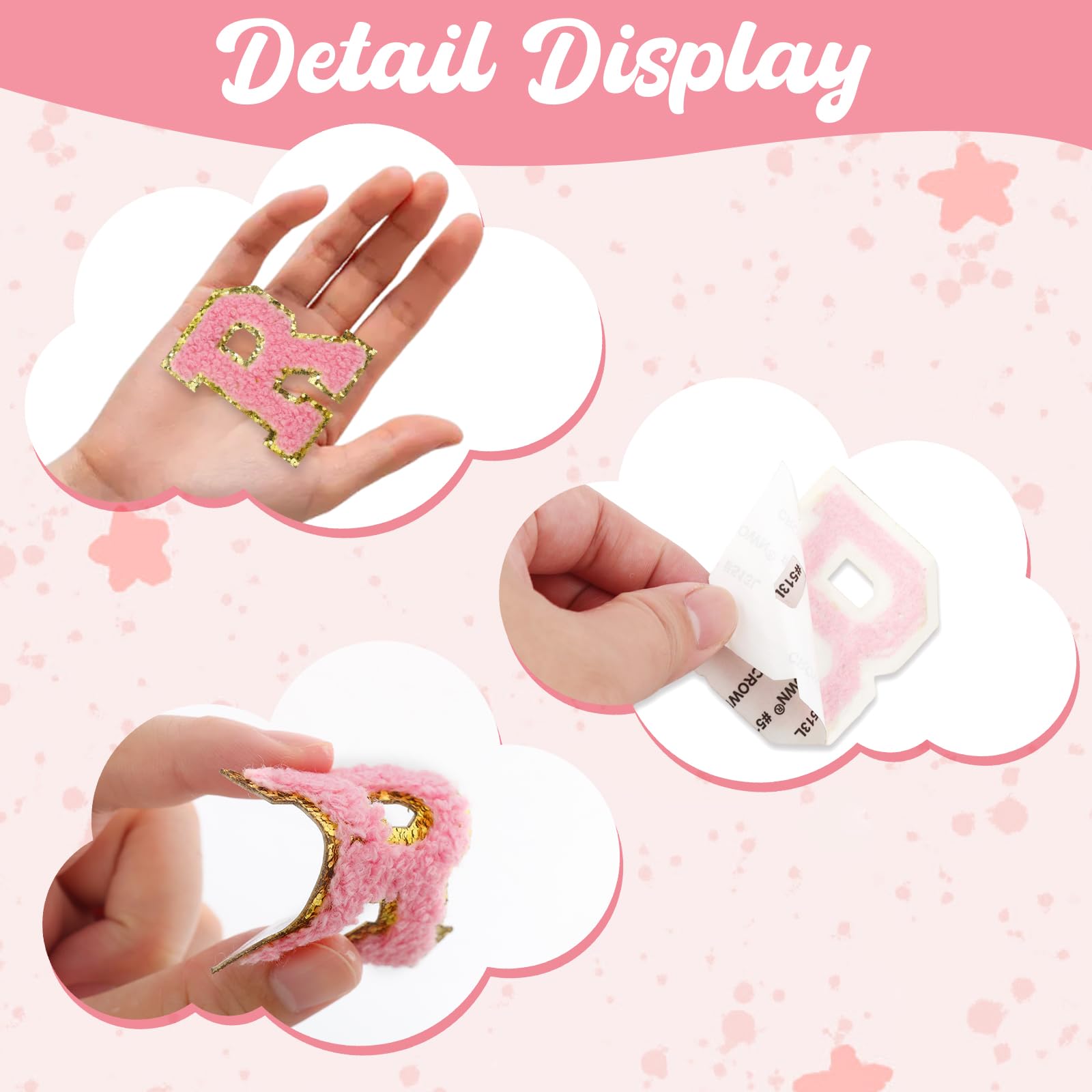 36 Stück Chenille Buchstaben Aufnäher | Selbstklebend A-Z & 0-9 | Mit Gold Pailletten | Für Kleidung & Taschen