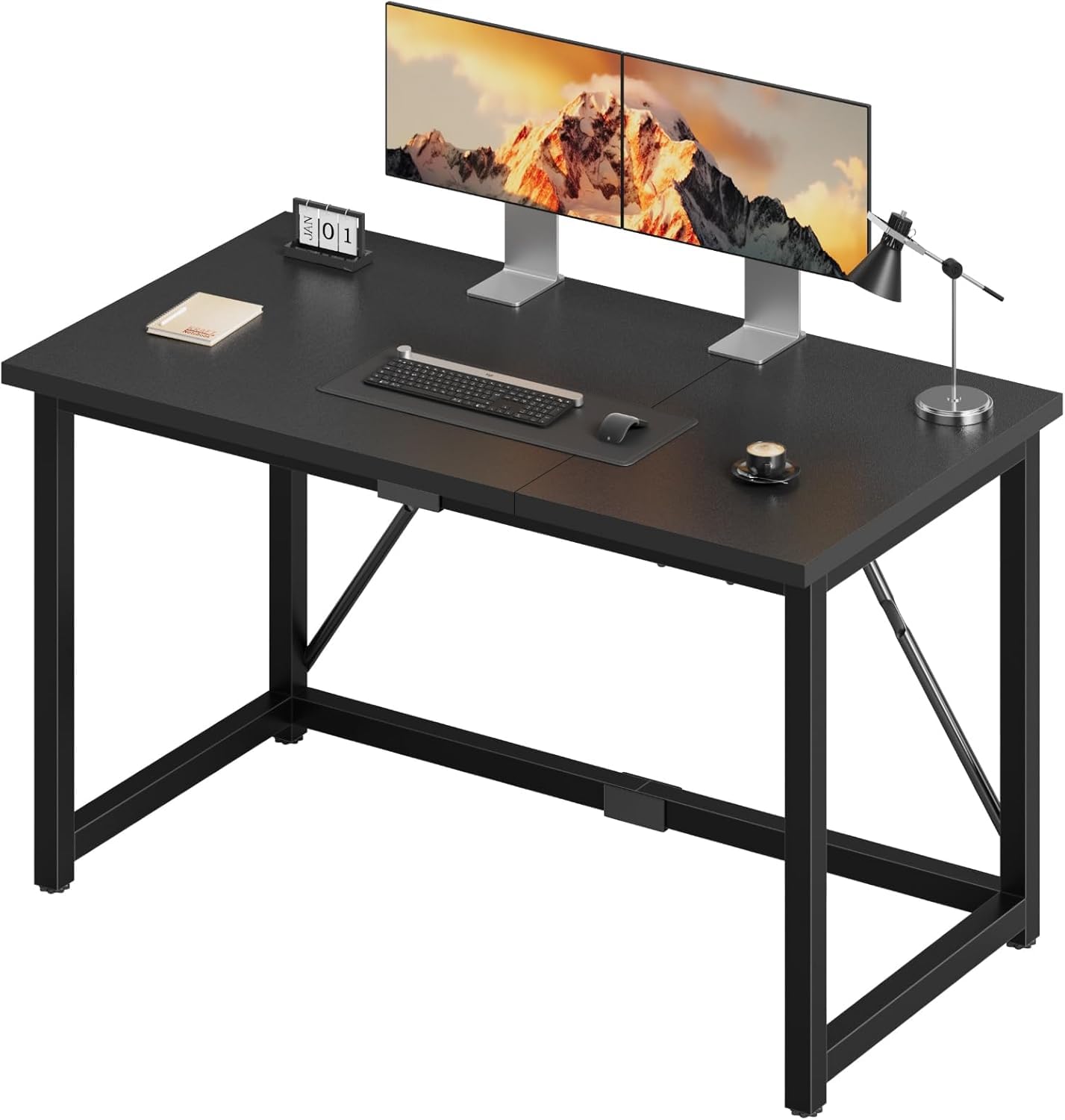 Devoko Computer Desk 120 x 50 x 75 cm, Home Office desk with Hook, Study Writing Desks, Laptop Table for Home Workstations, Industrial Design Black Desk Metal Frame, Black