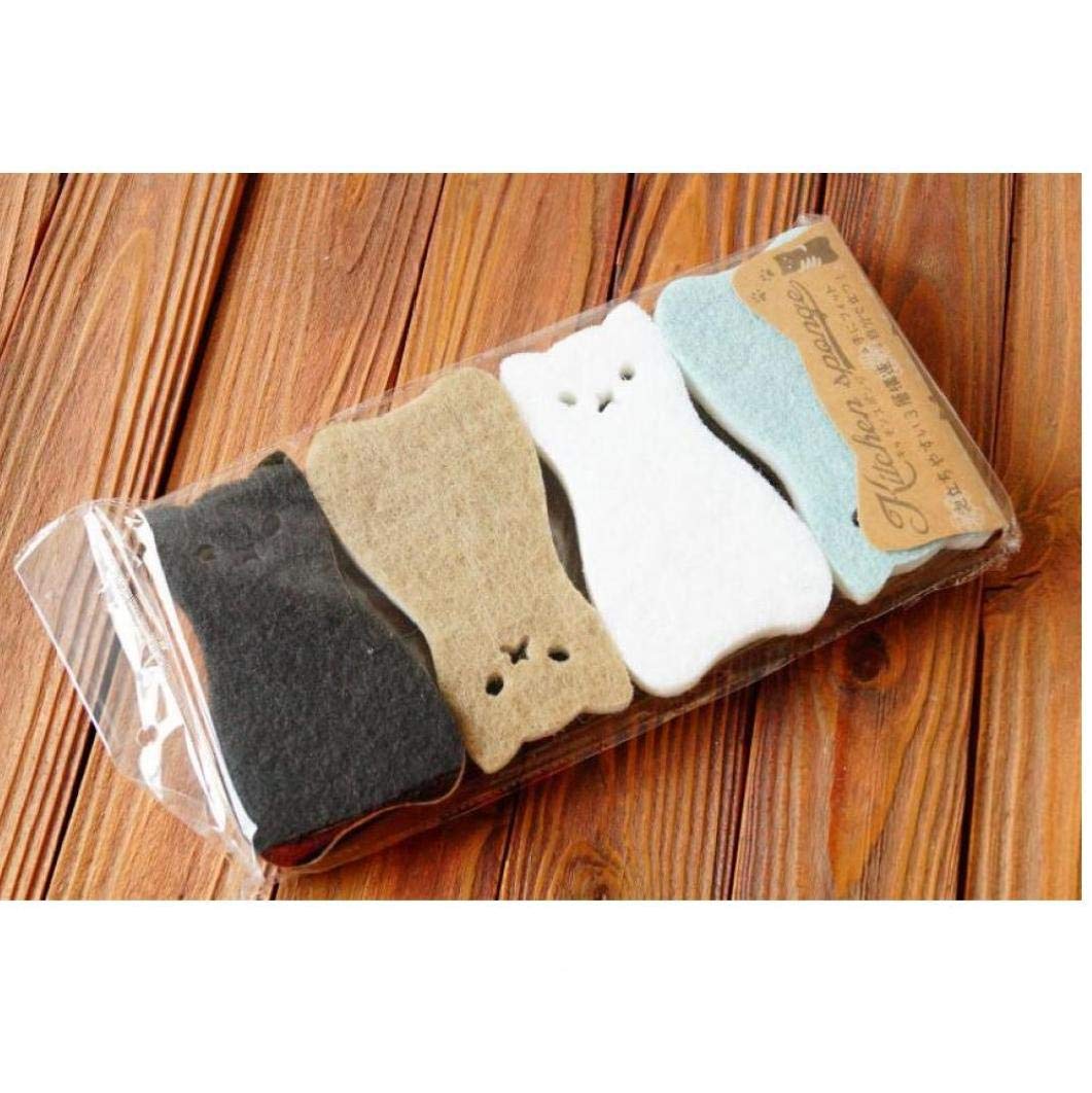 Lankater Cat Shape Sponge Scouring Pads Dish Washing Brush Kitchen Cleaning Supplies 4Pcs/Set