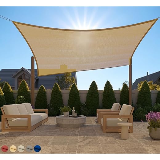 GORILLA GRIP Heavy Duty Sun Shade, UV Protection Fade Tear and Rust Resistant Rectangle Sunshade Canopy, Curved Edges Blocks Sunlight, Breathable Sail, Outdoor Patio, Lawn Garden, 8x10 FT Sand