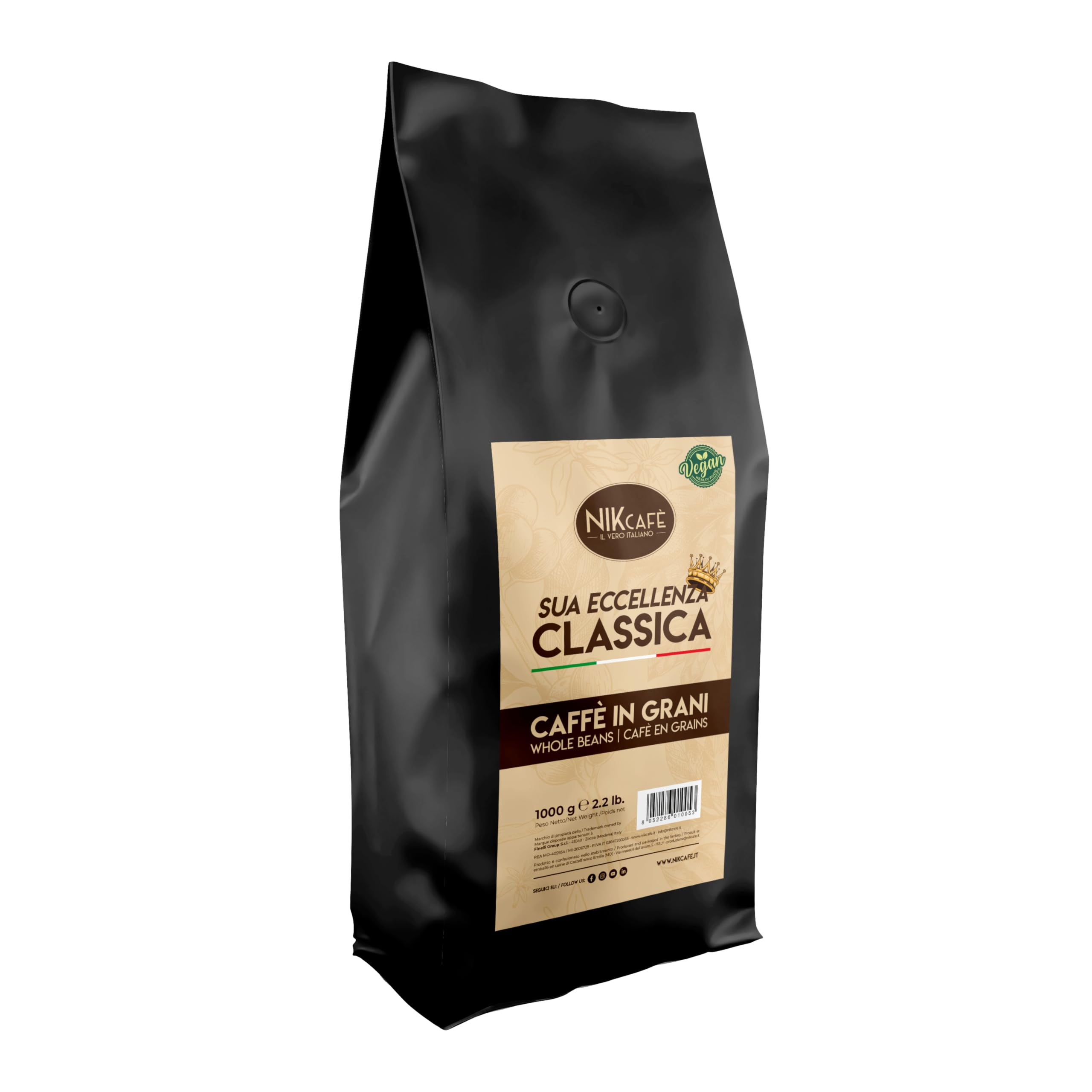 NIK CAFE' - Miscela Classica - caffe in grani tostato. Sua Eccellenza la robusta. 100% Robusta