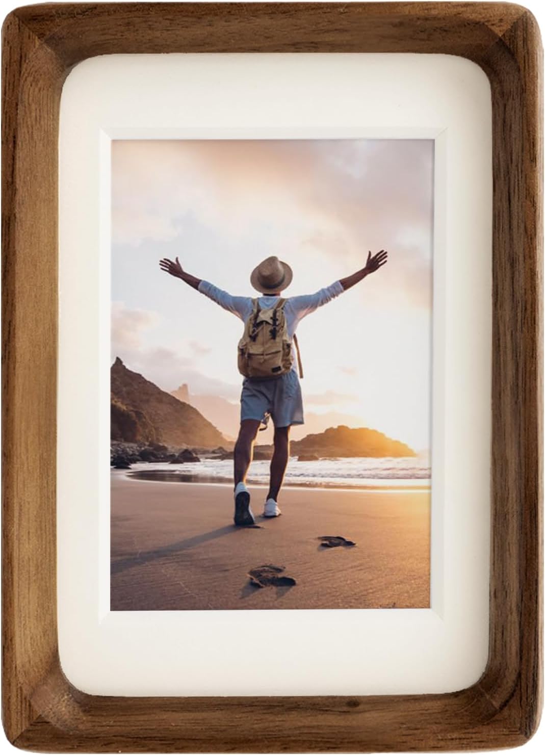 MeowWoof 8.5x11 Solid Walnut Wood Picture Frame with Real Glass & White Mat - Rustic Rounded Corner Photo Frame with Stand, Horizontal/Vertical Tabletop or Wall Hanging Decor (8.5x11 matted to 6x8)