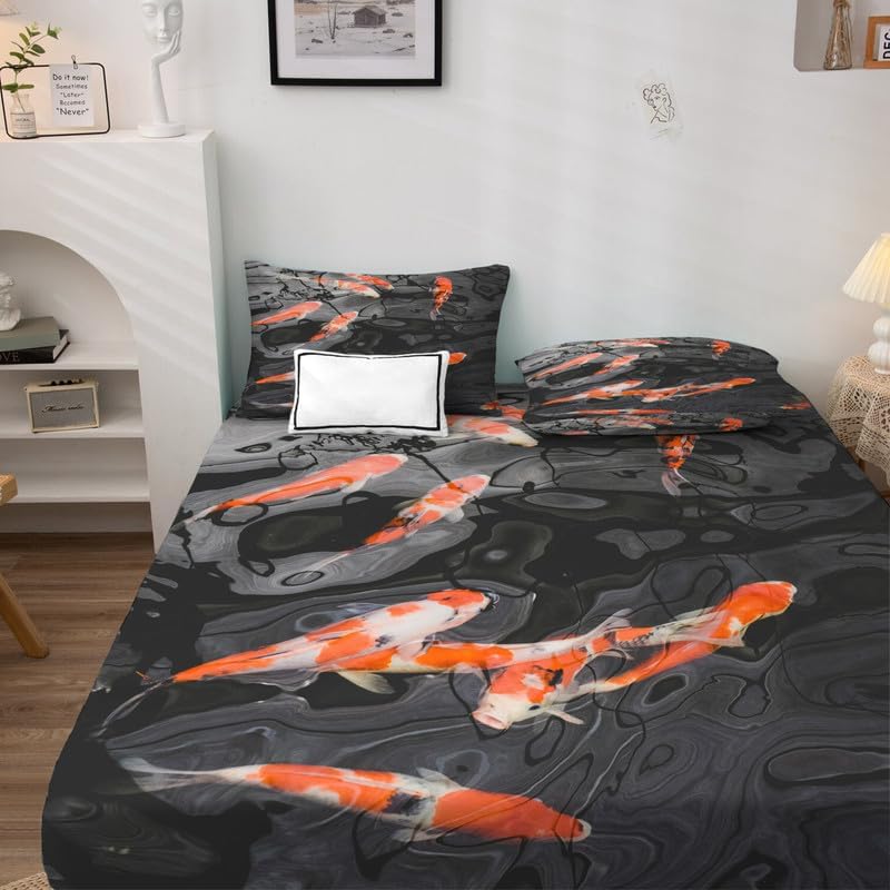 Miniatura 3 de Koi Fish Sábanas tamaño Queen  Sábanas de cama de carpa, microfibra suave, bolsillo profundo, sábanas y fundas de almohada estampadas sin arrugas, 4