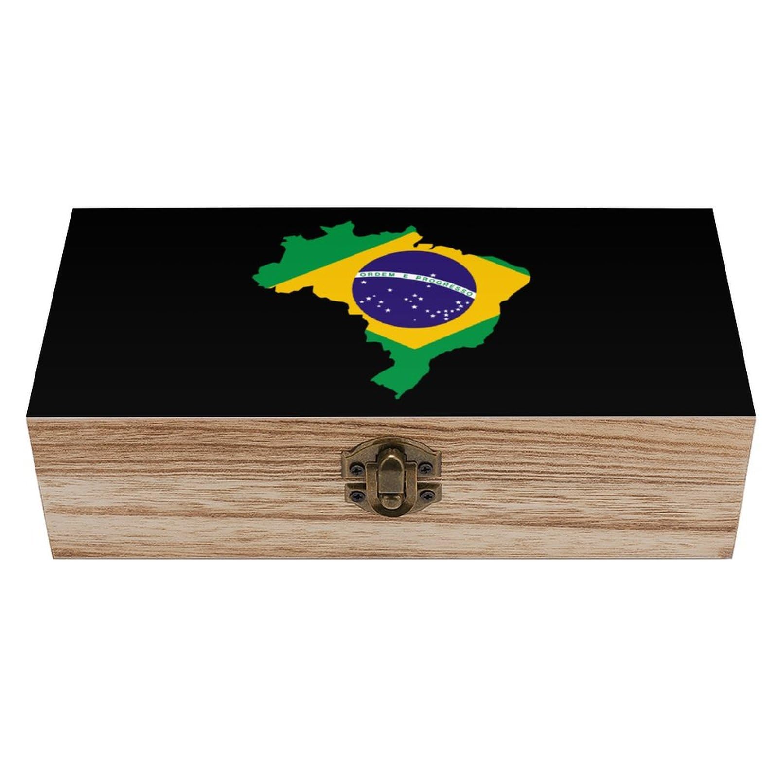 Cgsbngha Style Brazil Flag Map Wooden Storage Boxes With Lid Memory Box Decorative Organiser For Office And Home